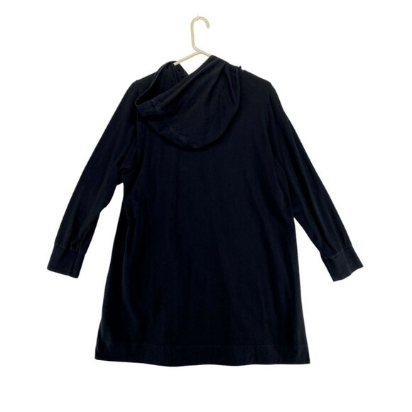 Eileen Fisher Sweater Tunic Dress Women’s Sz Large Black Hoodie Organic Cotton - Picture 2 of 8